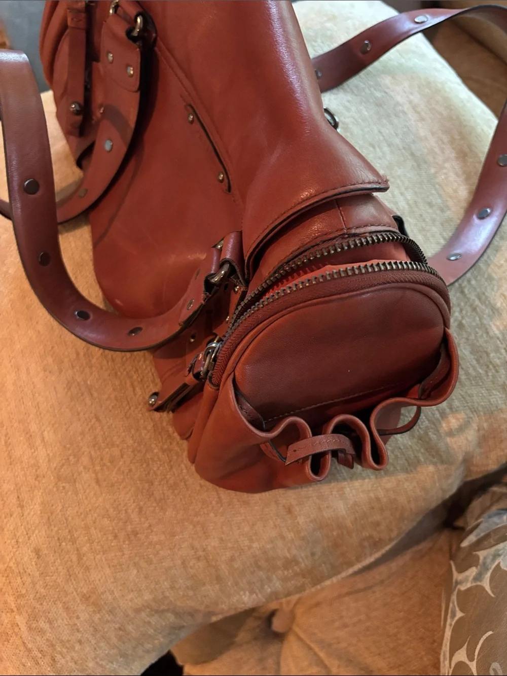 Cole Haan Brown Leather Stud-Accent Satchel Bag